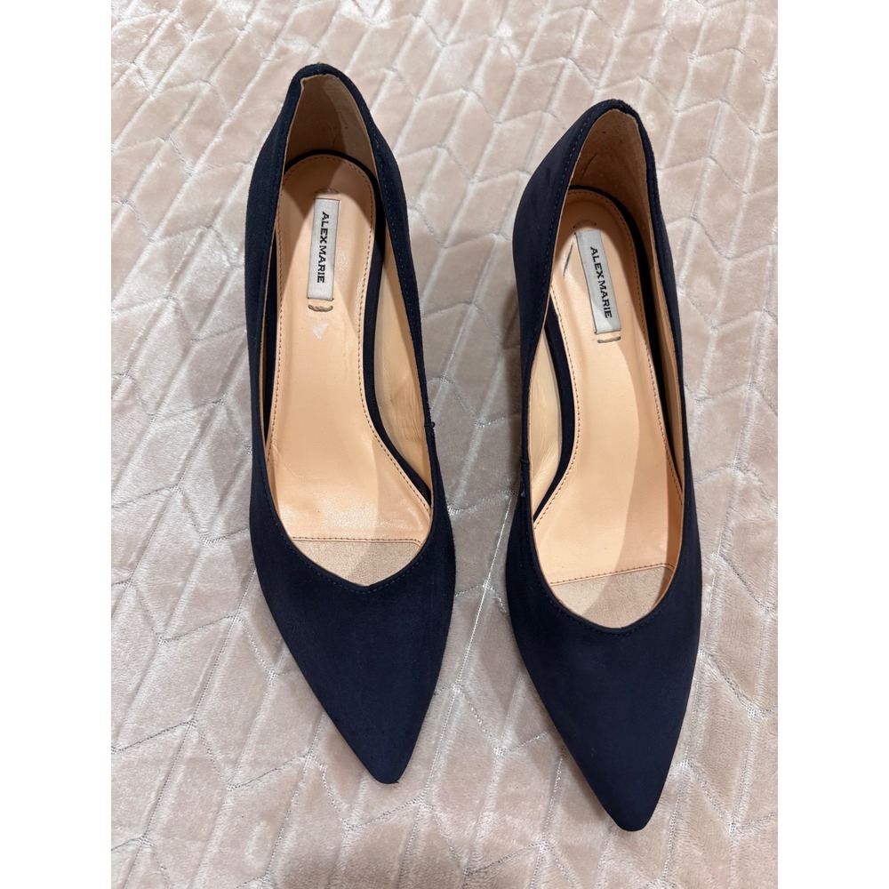 Alex Marie Navy Blue Faux Suede Pointed Toe Kitten Heel Pumps Womens 8M - Picture 2 of 12
